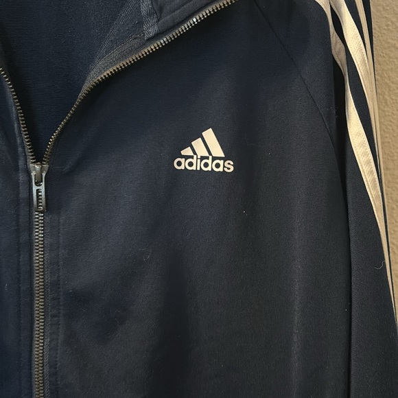 Adidas side stripe zip up jacket size is missing fits like a large - Picture 2 of 5